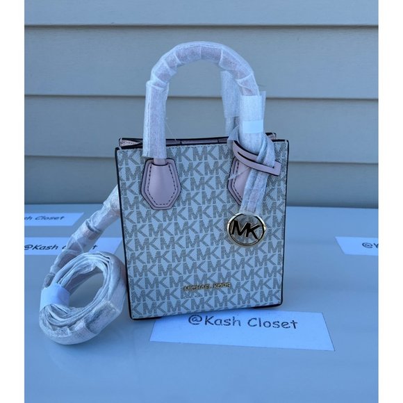 Michael Kors Mercer Crossbody Bag Extra Small MK Signature Powder Blush - Picture 2 of 9